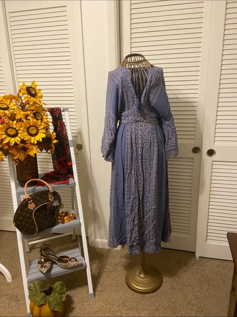 Free People Dusty Blue Printed Maxi Dress